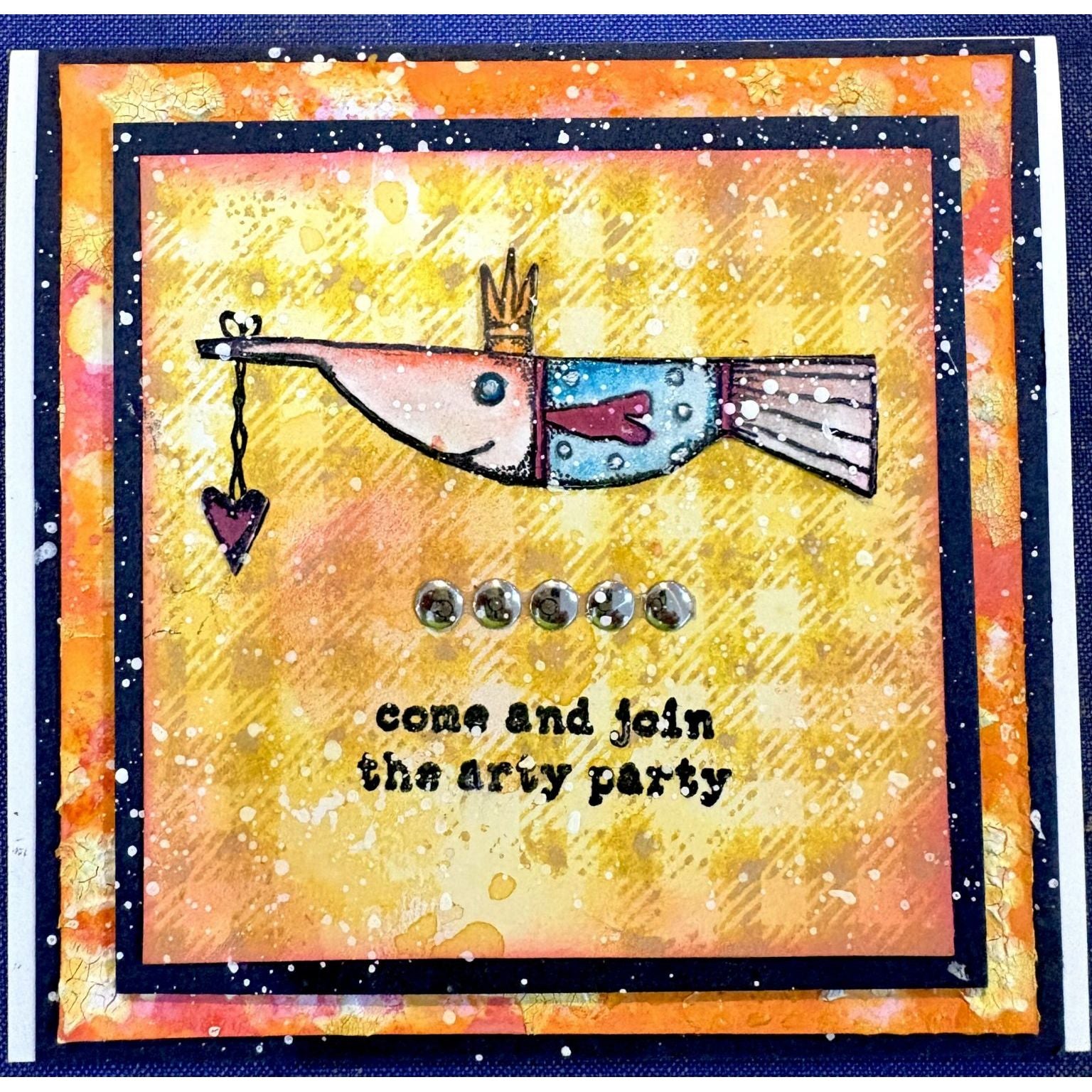 PaperArtsy Kate Crane Mini 008 Cling Stamp kcm008 fish with crown white speckles card | color-code:ALT01