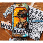 PaperArtsy Kate Crane Stencil ps483 bird wearing suit have a blast tag