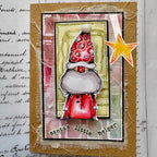 PaperArtsy Kate Crane Stencil ps531 santa red hat yellow sparkle star santa's little helper card