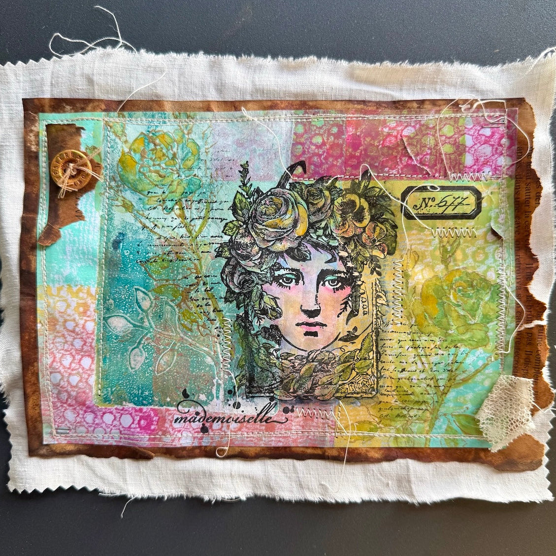 PaperArtsy Lynne Perrella Cling Stamps lpc083 cloth card button lady head with flowers
