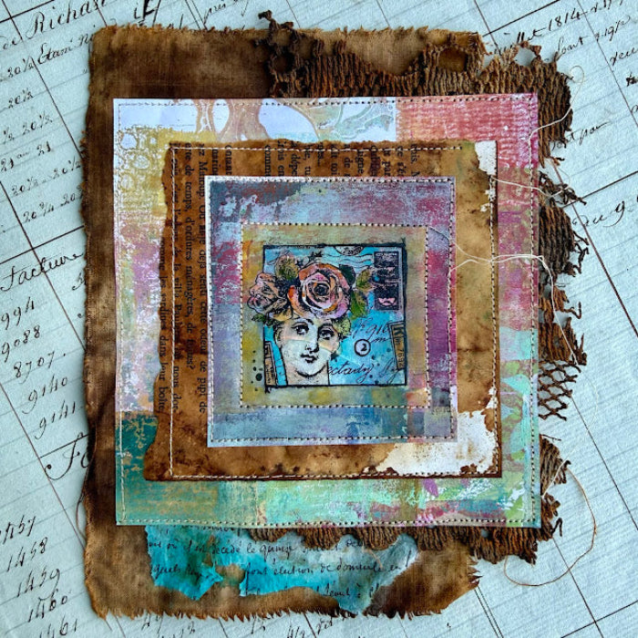 PaperArtsy Lynne Perrella Cling Stamps lpc083 pink rose layered background