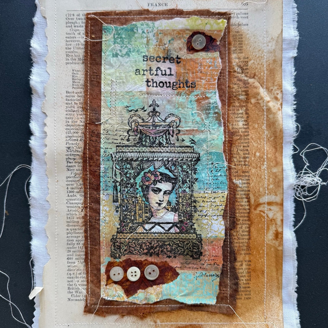PaperArtsy Lynne Perrella Cling Stamps lpc084 buttons secret artful thoughts book page