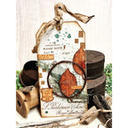 PaperArtsy Mags Woodcock Eclectica3 Cling Stamps emw007 brown leaves green yarn net green splatters tag card