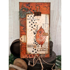 PaperArtsy Mags Woodcock Eclectica3 Cling Stamps emw009 black circle dots orange leaf numbers card