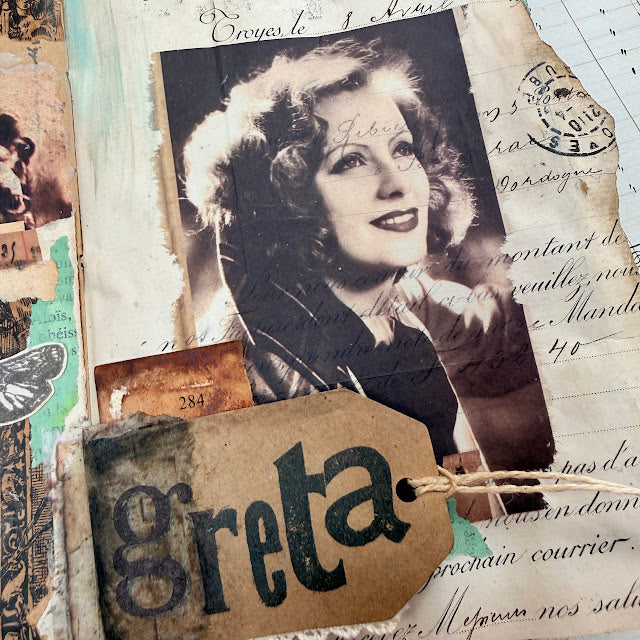 PaperArtsy Postcard People in Color Printed Tissue pt15 greta garbo collage