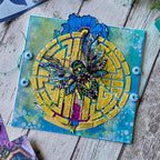 PaperArtsy Tracy Scott Cling Stamps ts109 blue flower bumblebee insect blue green background