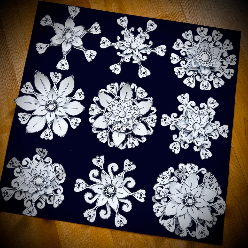PaperArtsy Tracy Scott Cling Stamps ts110  white flowers black background card