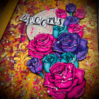 PaperArtsy Tracy Scott Cling Stamps ts112 pink roses blue roses pink splatters blooms card