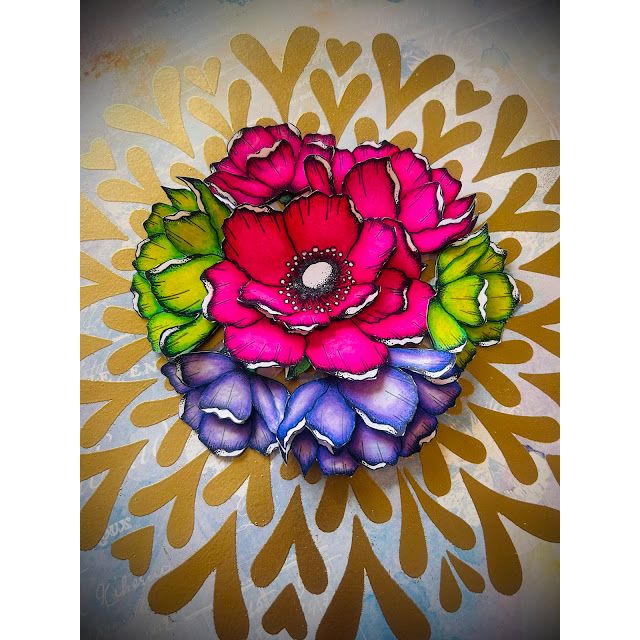 PaperArtsy Tracy Scott Large Stencil ps518 pink flower