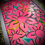 PaperArtsy Tracy Scott Large Stencil ps534 pink flower white trim card