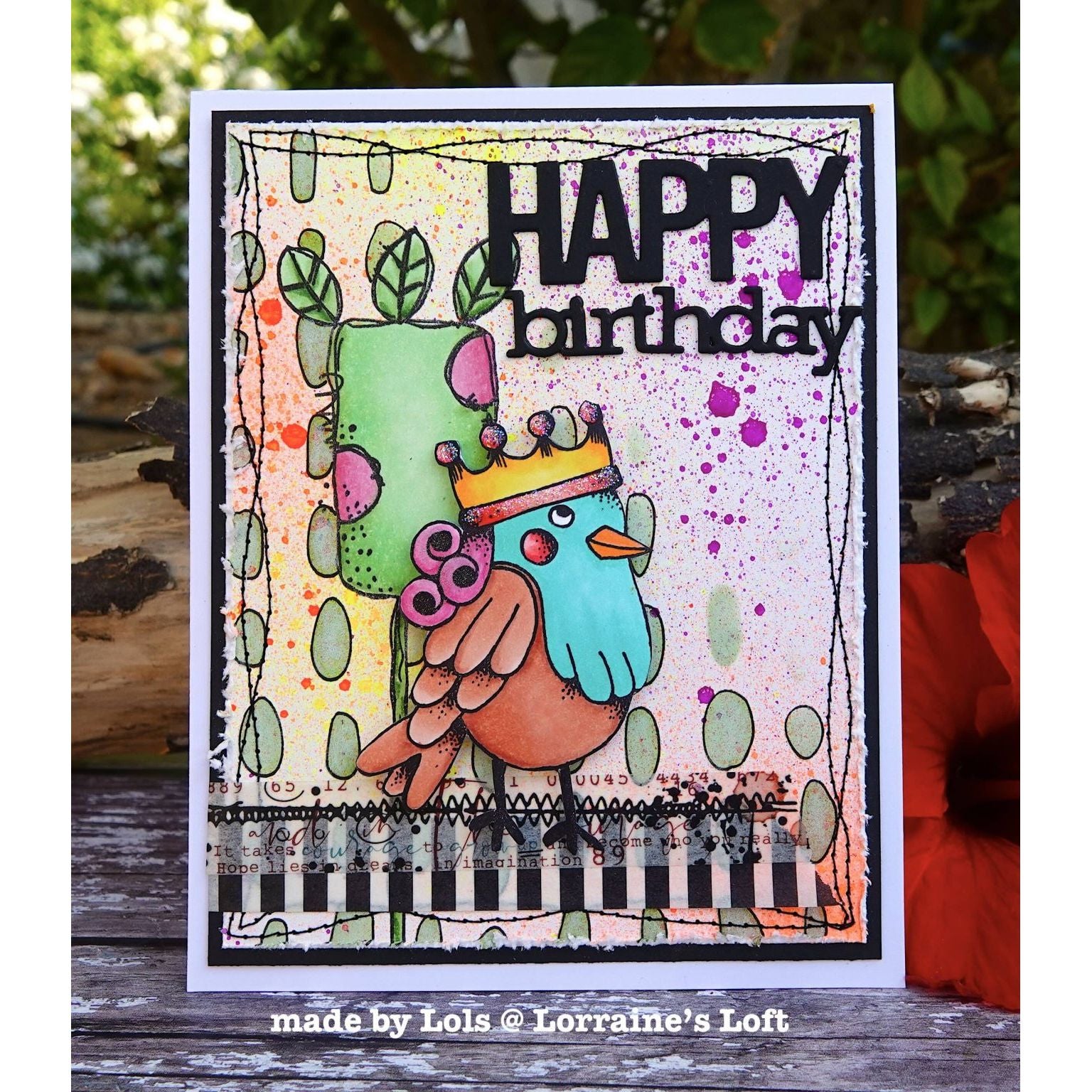 PaperArtsy Tracy Scott Mini Cling Stamps tsm38 bird with crown happy birthday card lorraine aquilina | color-code:ALT01