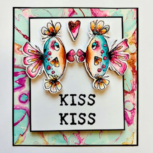 Paper Artsy Kate Crane Cling Stamps kc020 fish kiss