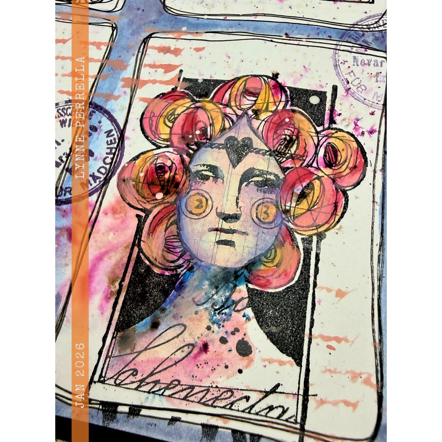 Paper Artsy Lynne Perrella Cling Stamps lpc079 flower hair lady heart