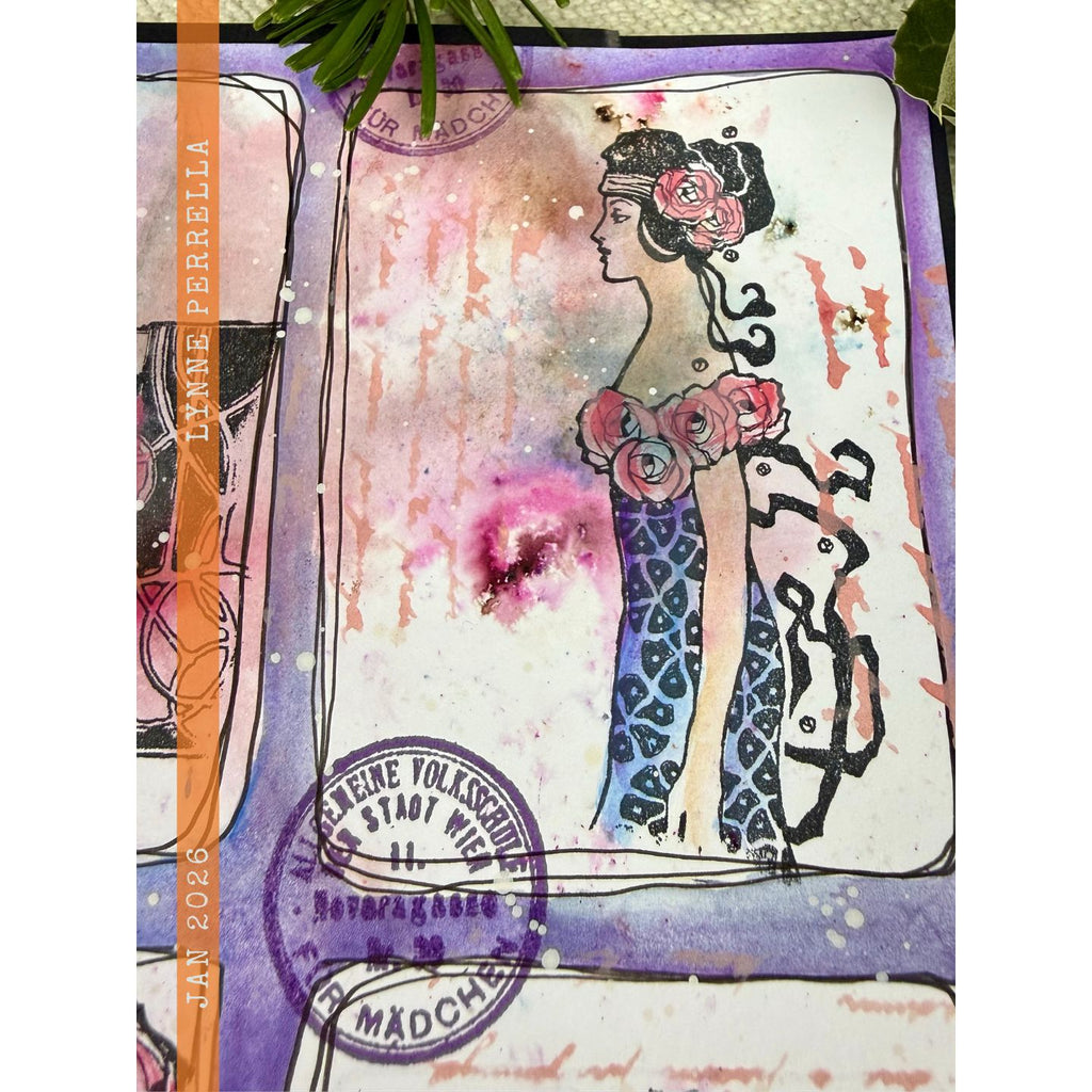 Paper Artsy Lynne Perrella Cling Stamps lpc080 woman profile left flowers