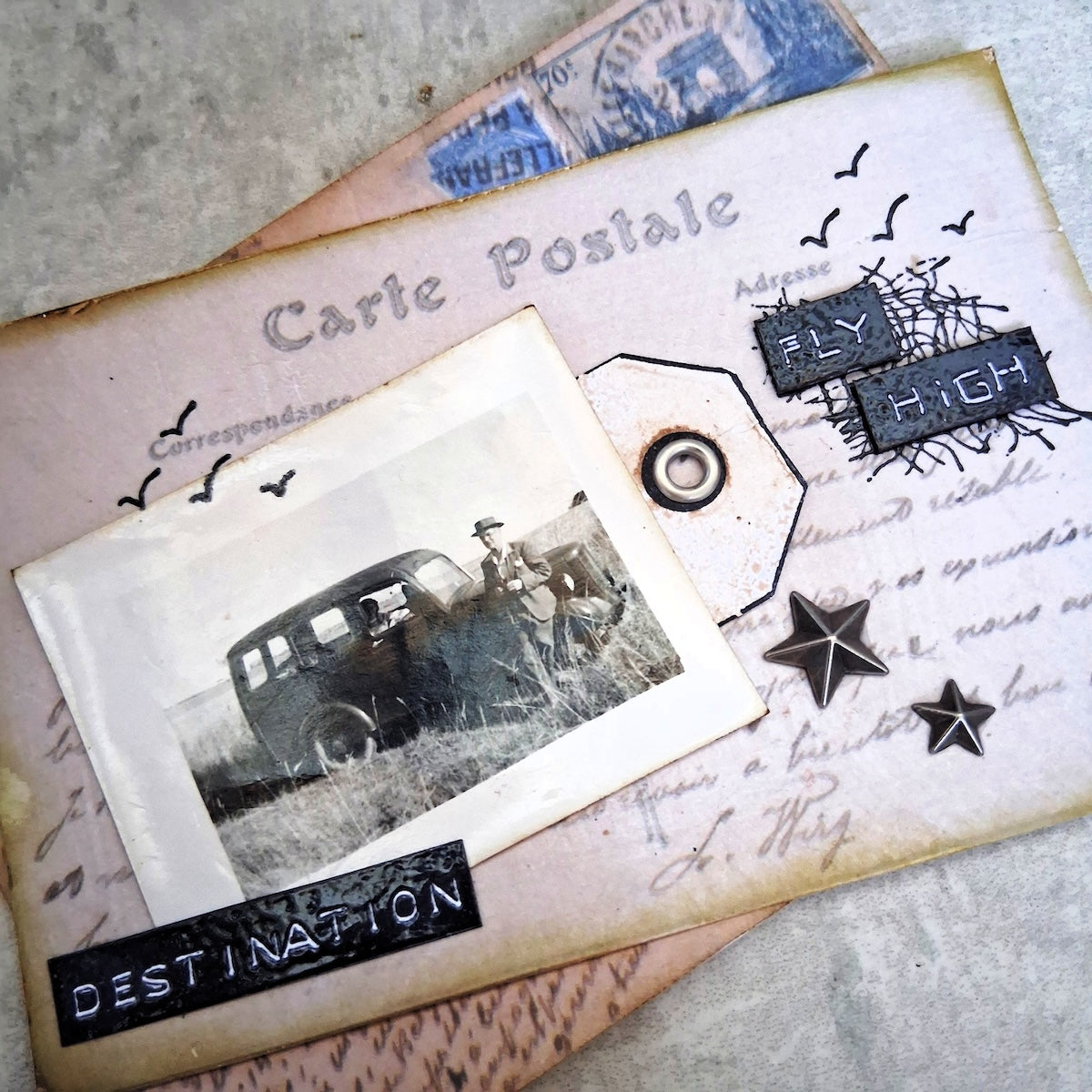Paper Artsy Postcards Color Printed Tissue pt13 fly high
