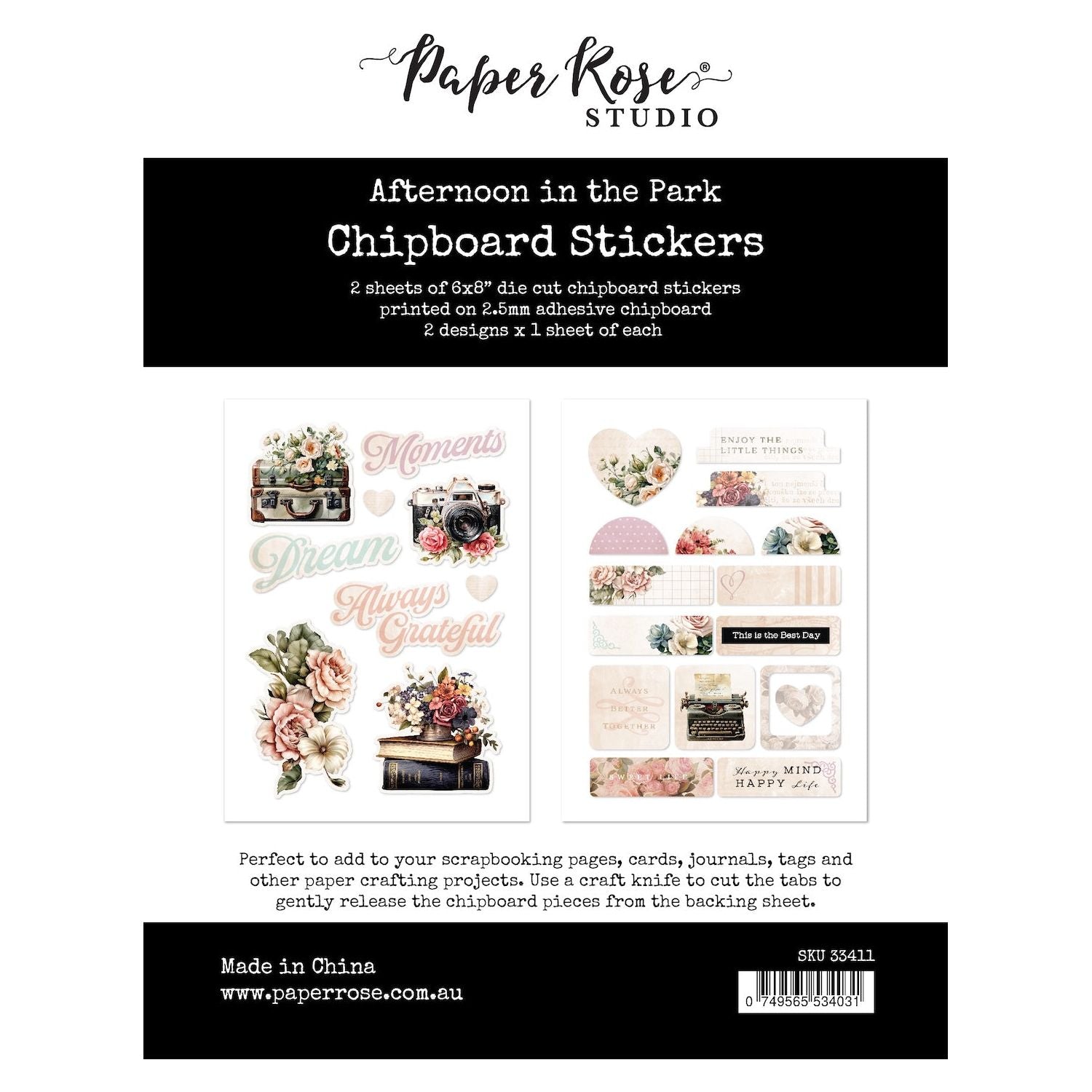 Paper Rose Afternoon in the Park Chipboard Sticker Pack 33411
