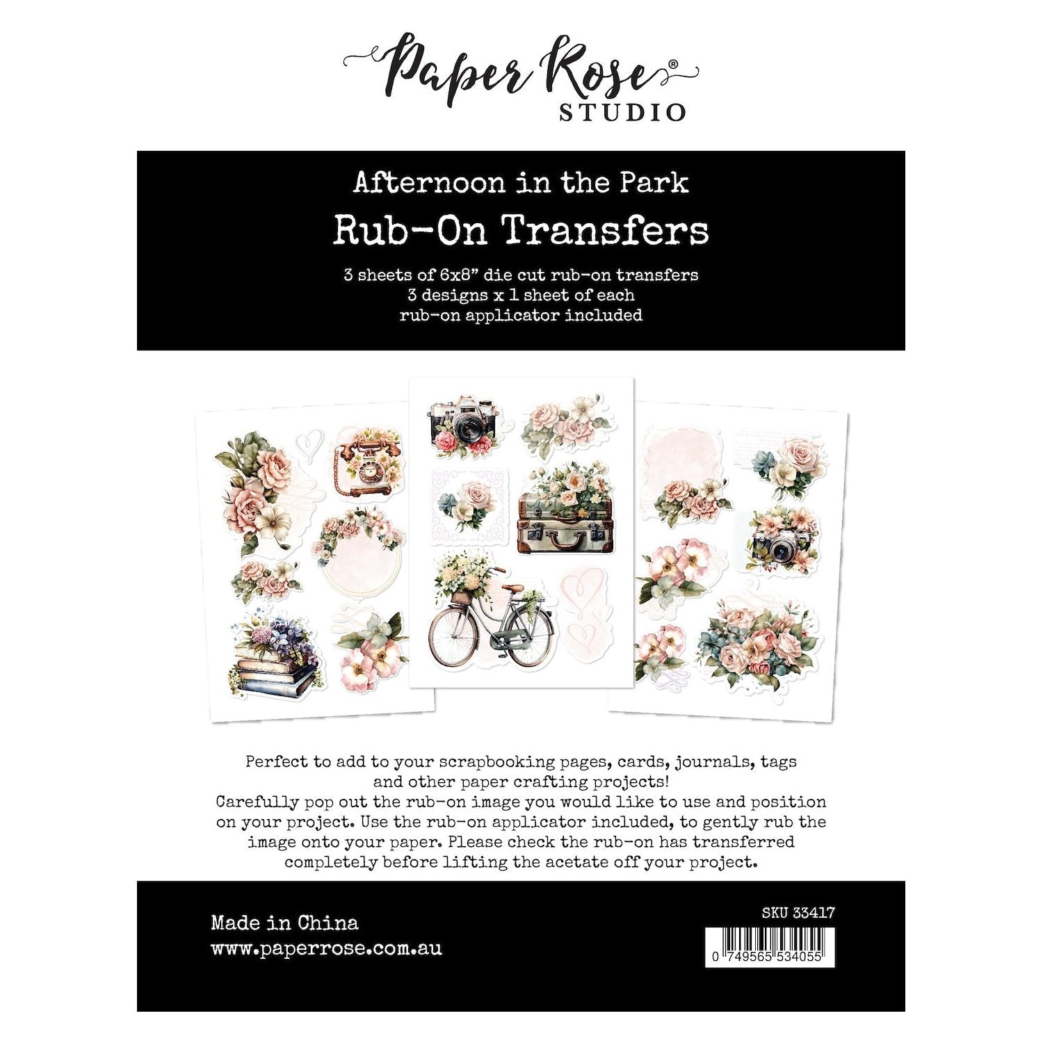 Paper Rose Afternoon in the Park Rub-on Transfers Pack 33417