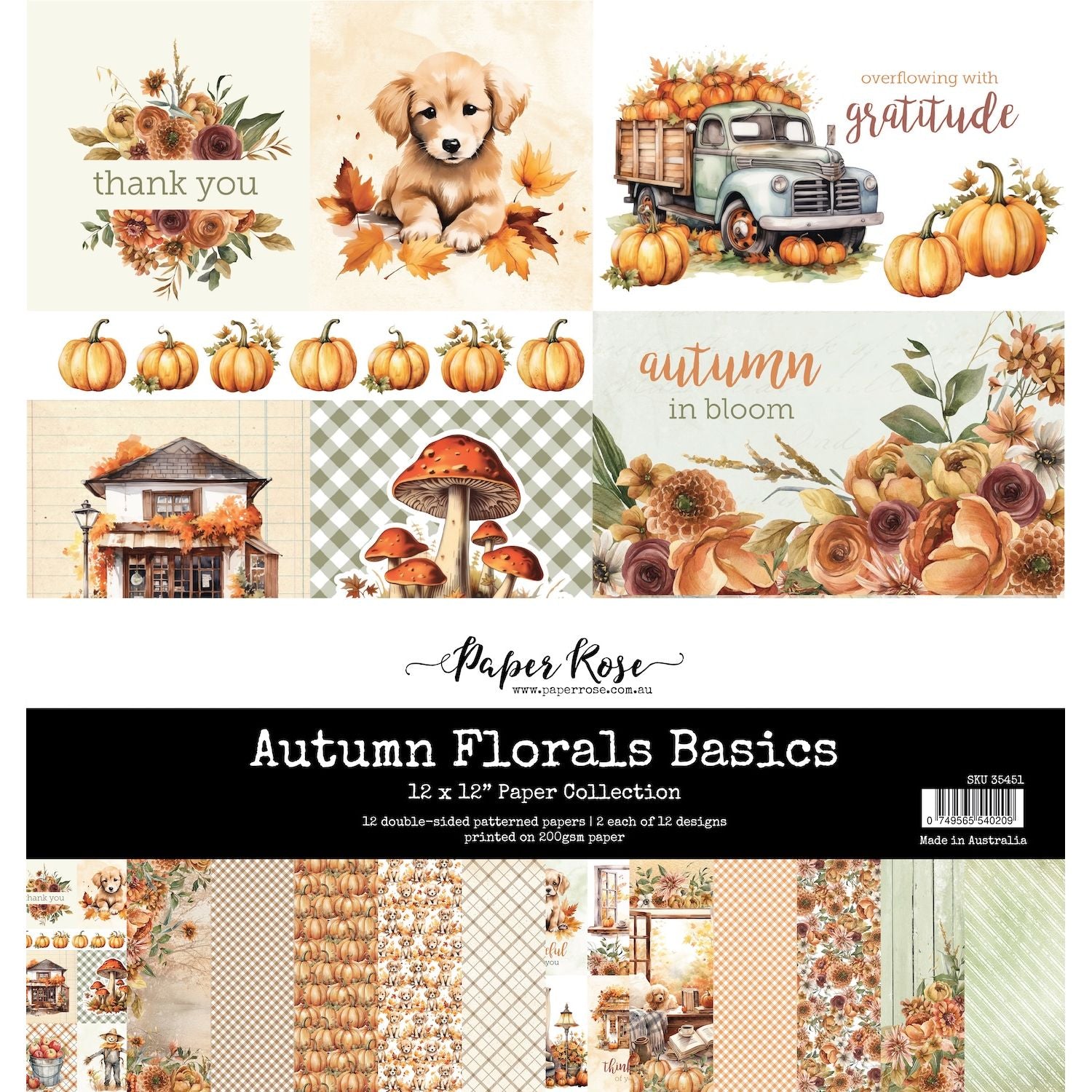 Paper Rose Autumn Florals Basics 12x12 Paper 35451