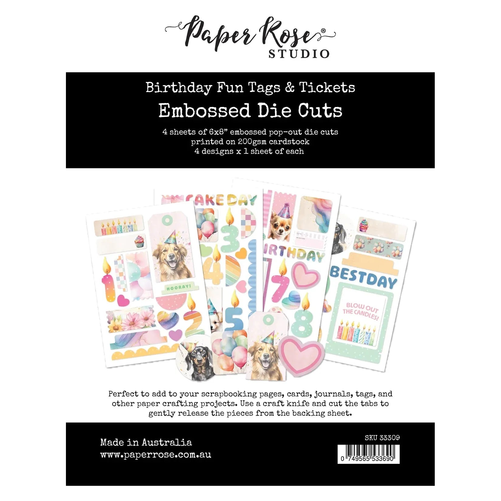 Paper Rose Birthday Fun Tags and Tickets Embossed Die Cuts 33309
