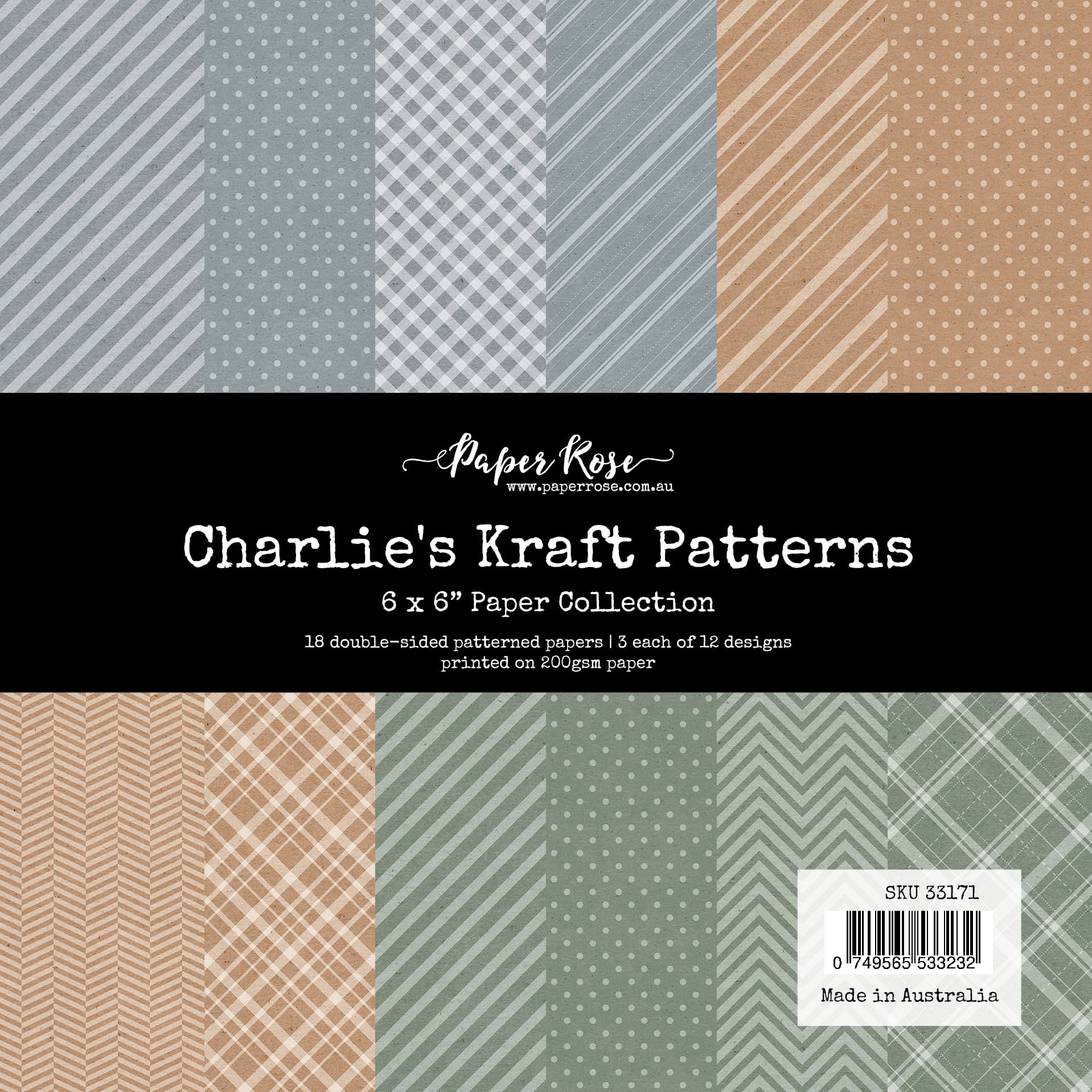 Paper Rose Charlie’s Kraft Patterns 6x6 Paper Pack 33171