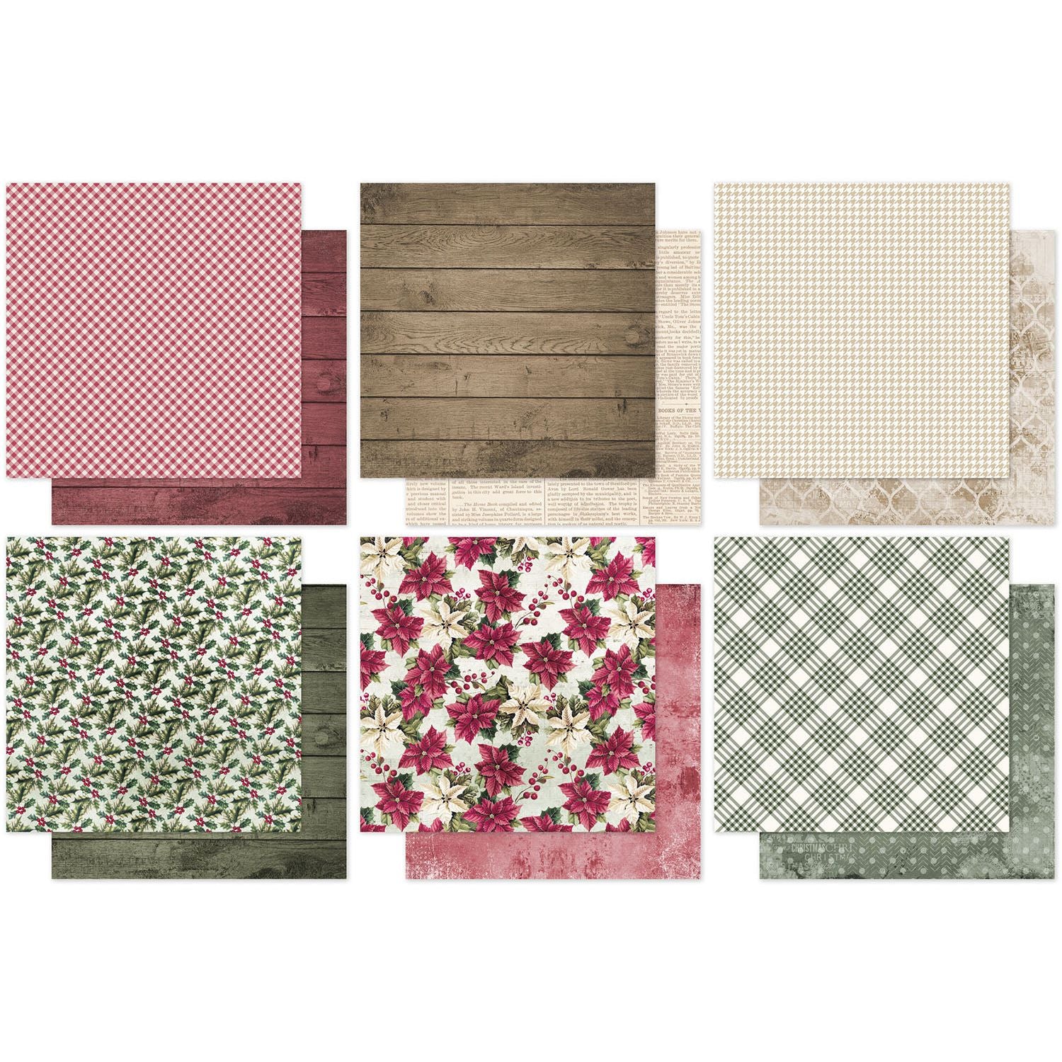 Paper Rose Christmas Holly Basics 12x12 Paper 35142 sheets