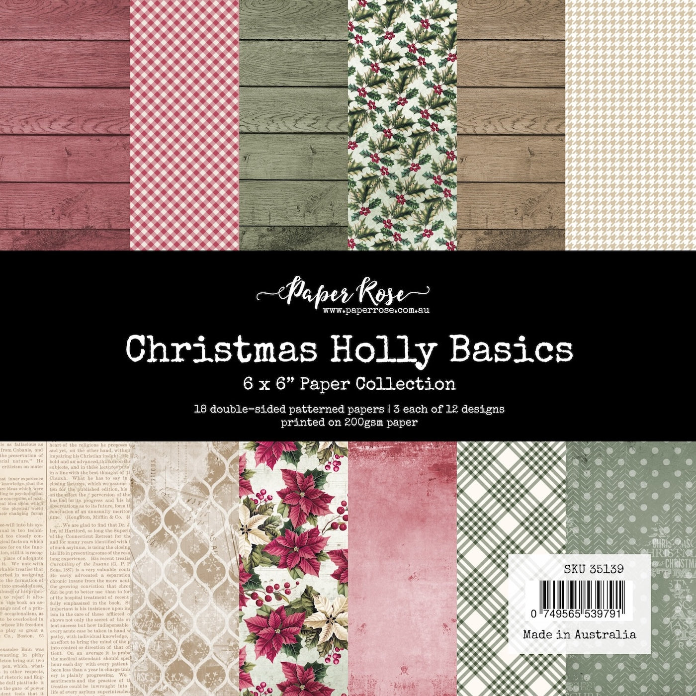 Paper Rose Christmas Holly Basics 6x6 Paper 35139