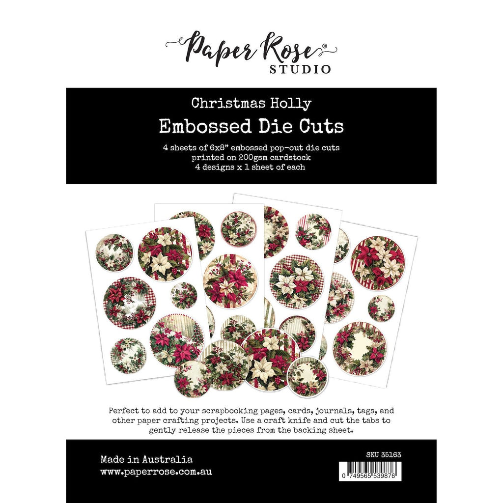 Paper Rose Christmas Holly Embossed Die Cuts 35163