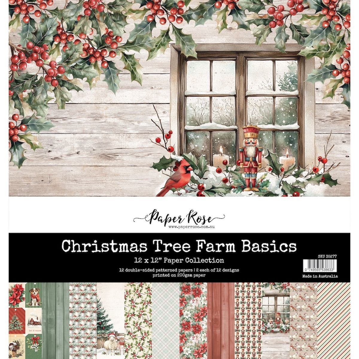 Paper Rose Christmas Tree Farm Basics 12x12 Paper Pack 35277