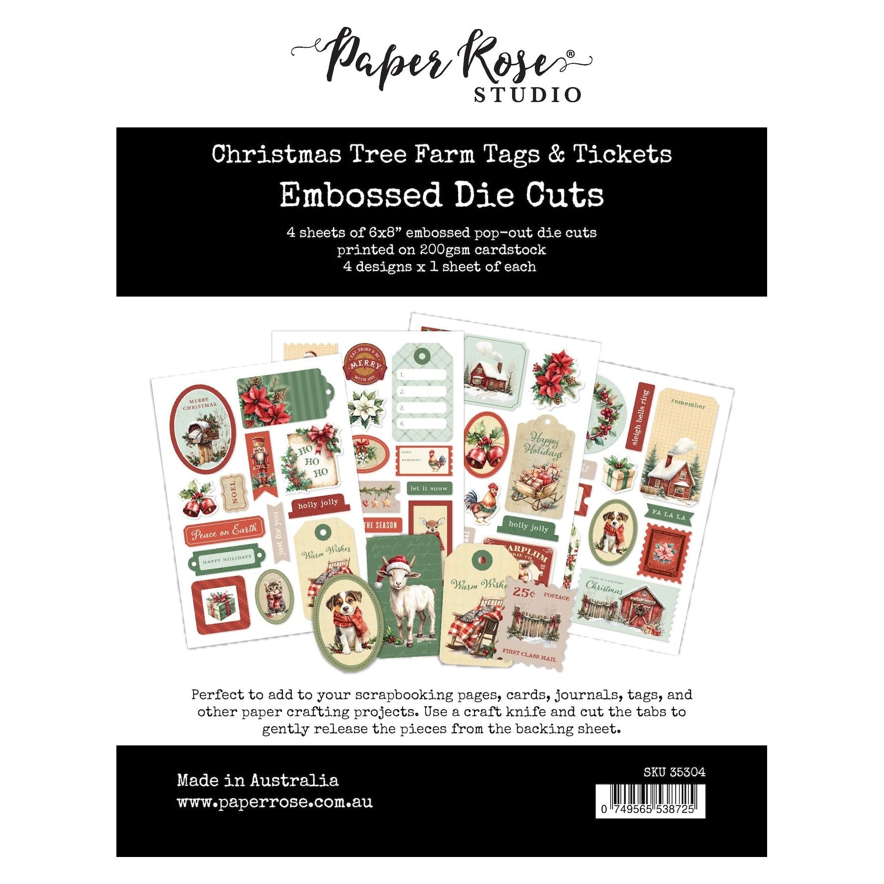 Paper Rose Christmas Tree Farm Tags and Tickets Embossed Die Cuts 35304