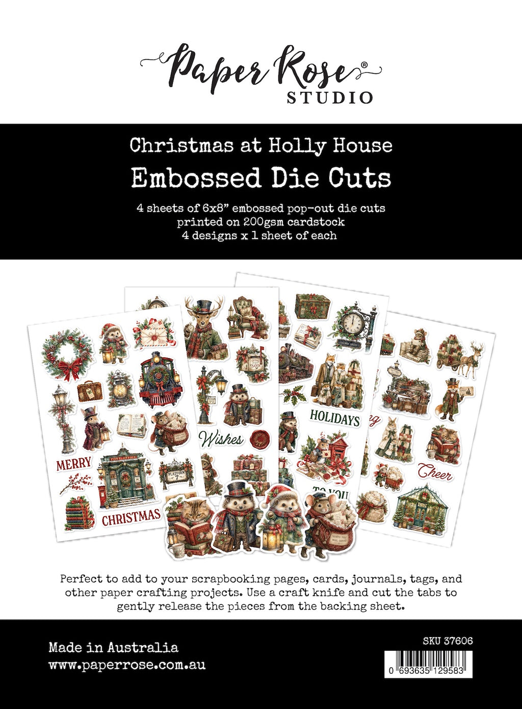 Paper Rose Christmas at Holly House Embossed Die Cuts 37606