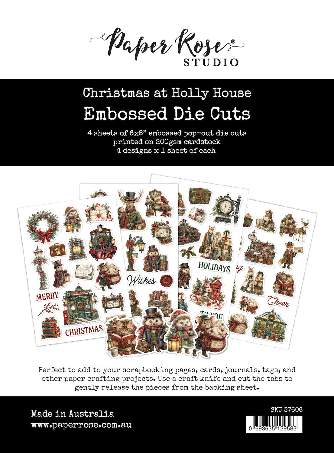 Paper Rose Christmas at Holly House Embossed Die Cuts 37606