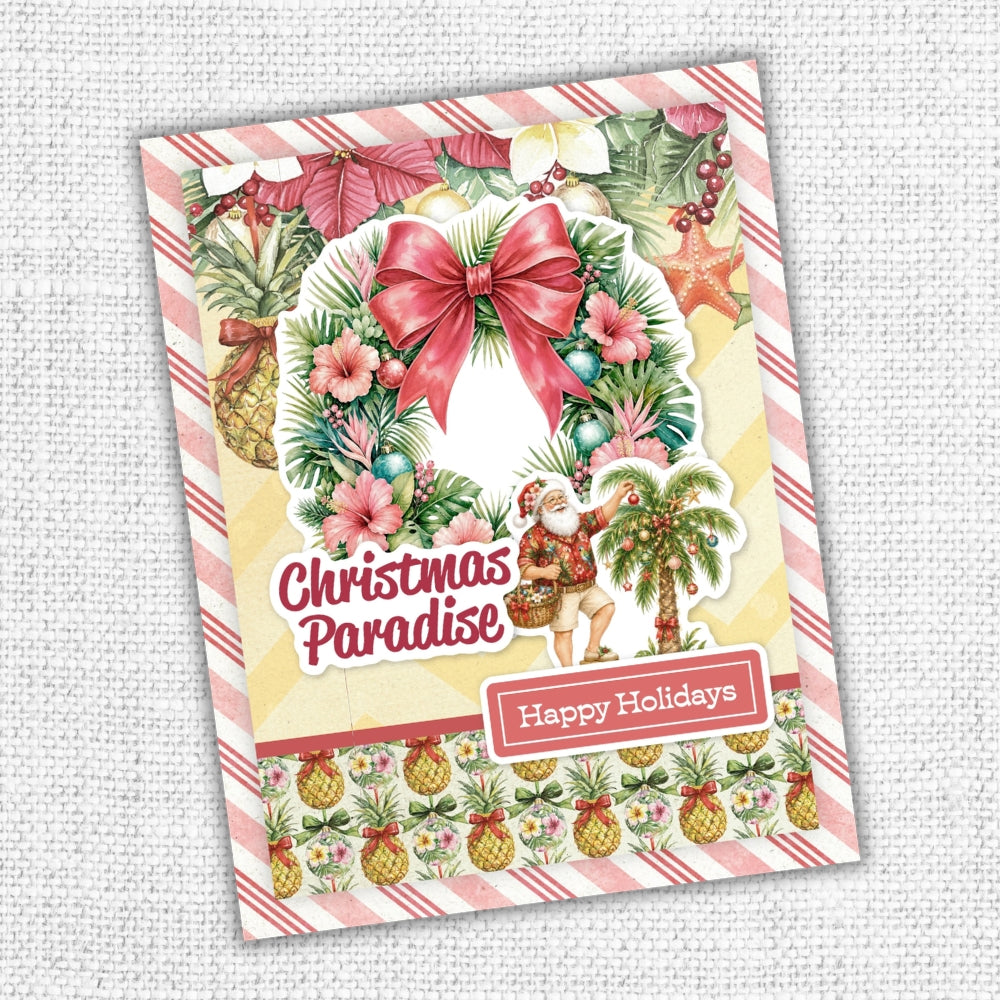 Paper Rose Christmas in Paradise 6x6 Paper 36913 hibiscus flower wreath red bow santa hanging ornaments happy holidays card