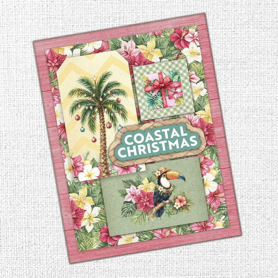 Paper Rose Christmas in Paradise Layered Sentiments 36982 tucan bird palm tree with lights and ornaments hawaiian flowers coastal christmas card