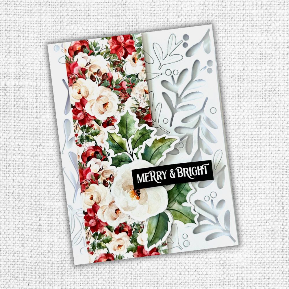 Paper Rose Floral Christmas Coverplate Die 32466 merry and bright