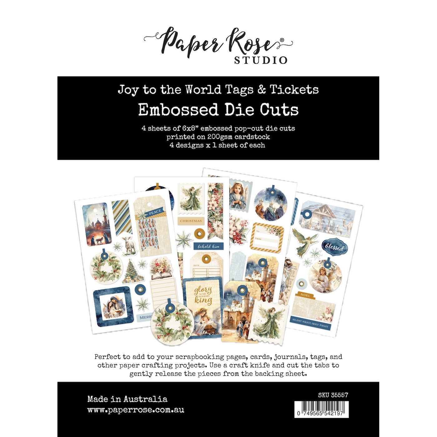 Paper Rose Joy To The World Tags And Tickets Embossed Die Cuts 35557
