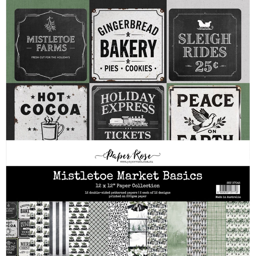 Paper Rose Mistletoe Market Basics 12x12 Paper 37045