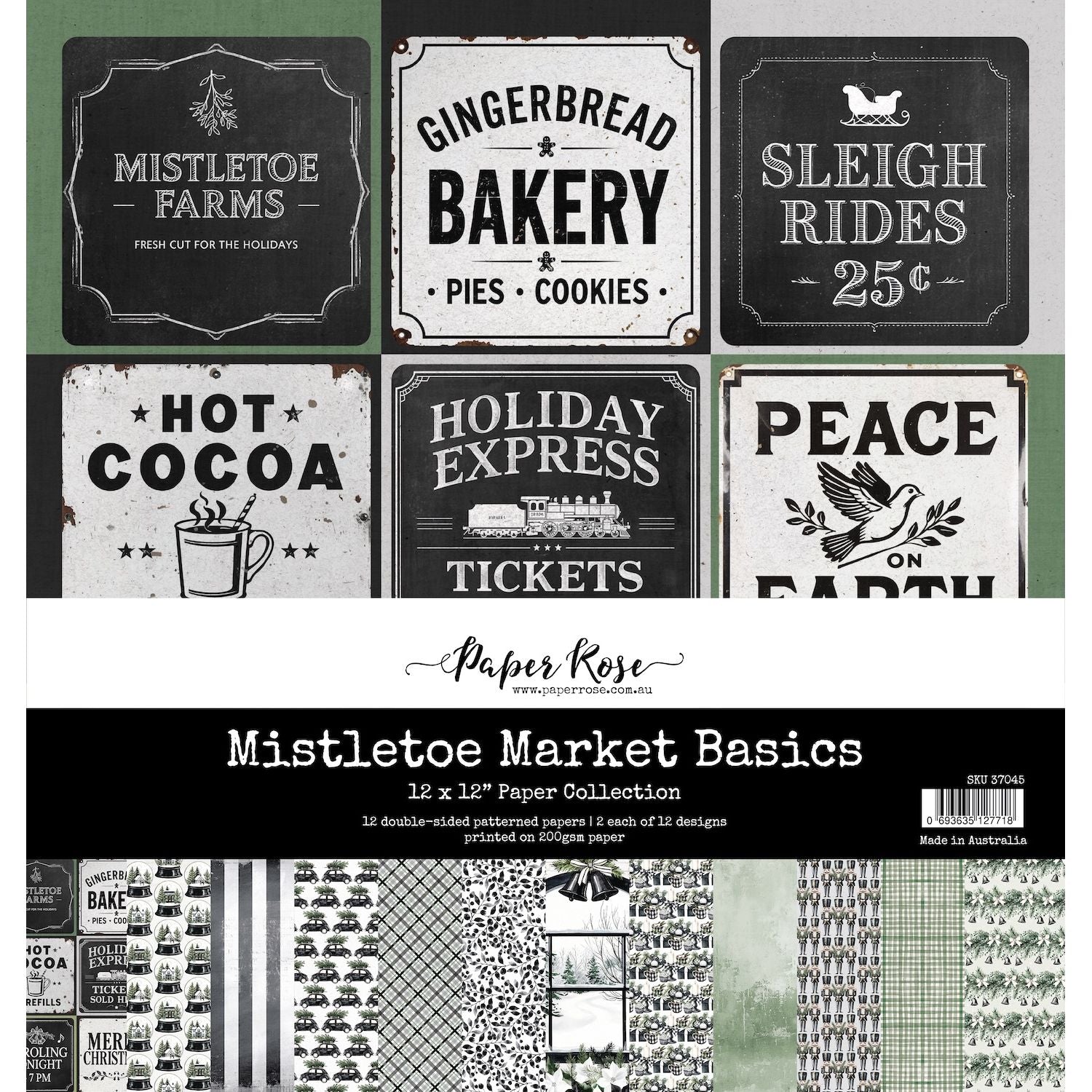 Paper Rose Mistletoe Market Basics 12x12 Paper 37045