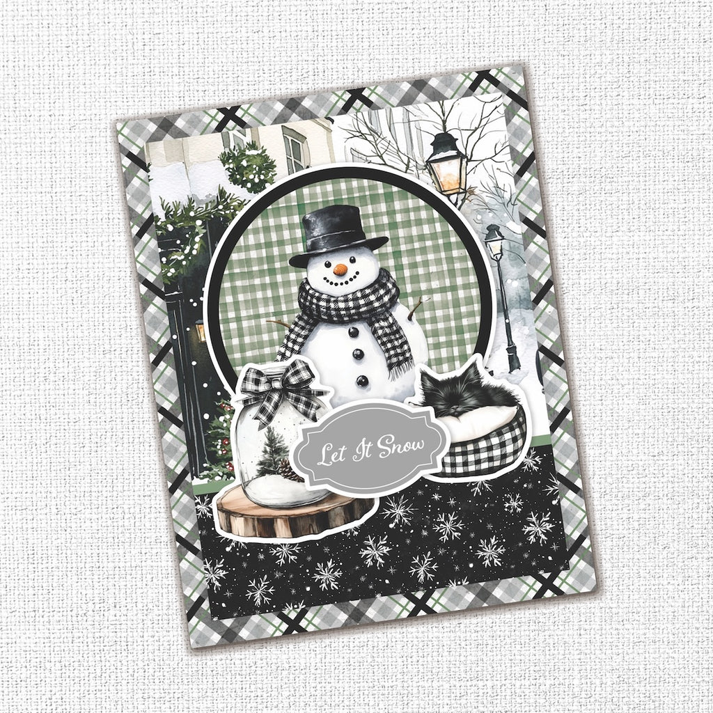 Paper Rose Mistletoe Market Basics 12x12 Paper 37045 snowman cat laying on bed let it snow card
