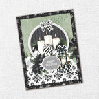 Paper Rose Mistletoe Market Embossed Die Cuts 37033 presents stacked candles ornaments happy holidays card