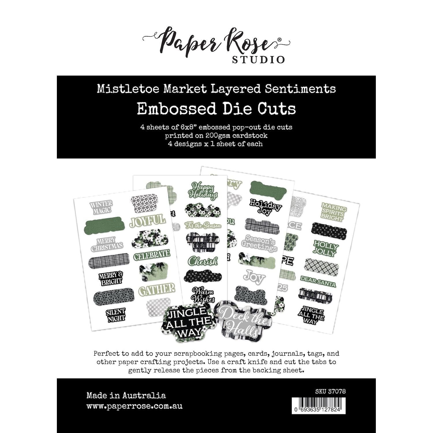 Paper Rose Mistletoe Market Layered Sentiments Embossed Die Cuts 37078