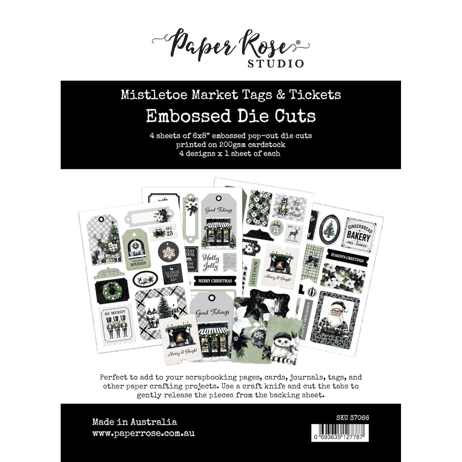 Paper Rose Mistletoe Market Tags and Tickets Embossed Die Cuts 37066