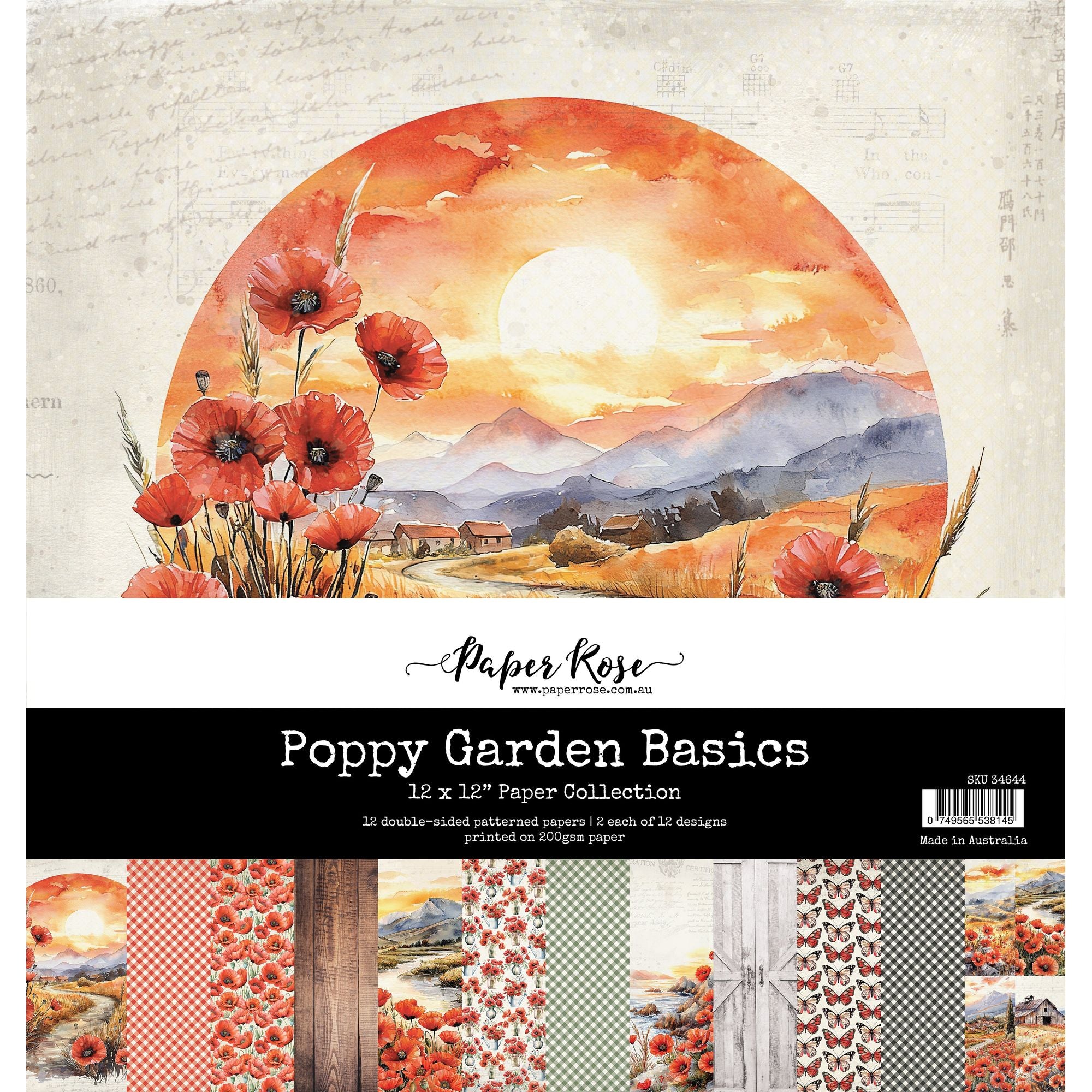 Paper Rose Poppy Garden Basics 12x12 Paper 34644