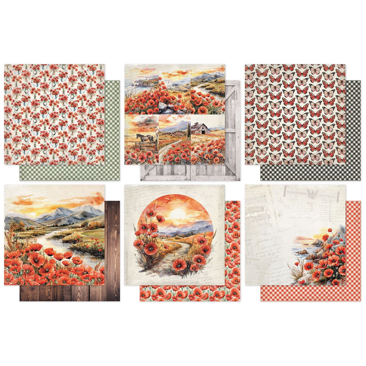 Paper Rose Poppy Garden Basics 12x12 Paper 34644 sheets