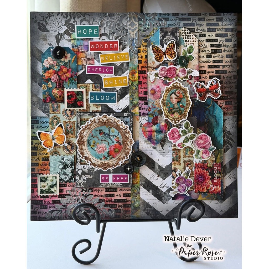 Paper Rose Portraits in Bloom 12x12 Paper 36559 picure frames flowers butterflies word background bloom shine cherish