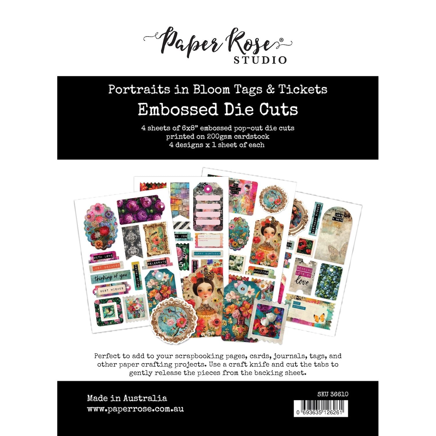 Paper Rose Portraits in Bloom Tags and Tickets Embossed Die Cuts 36610