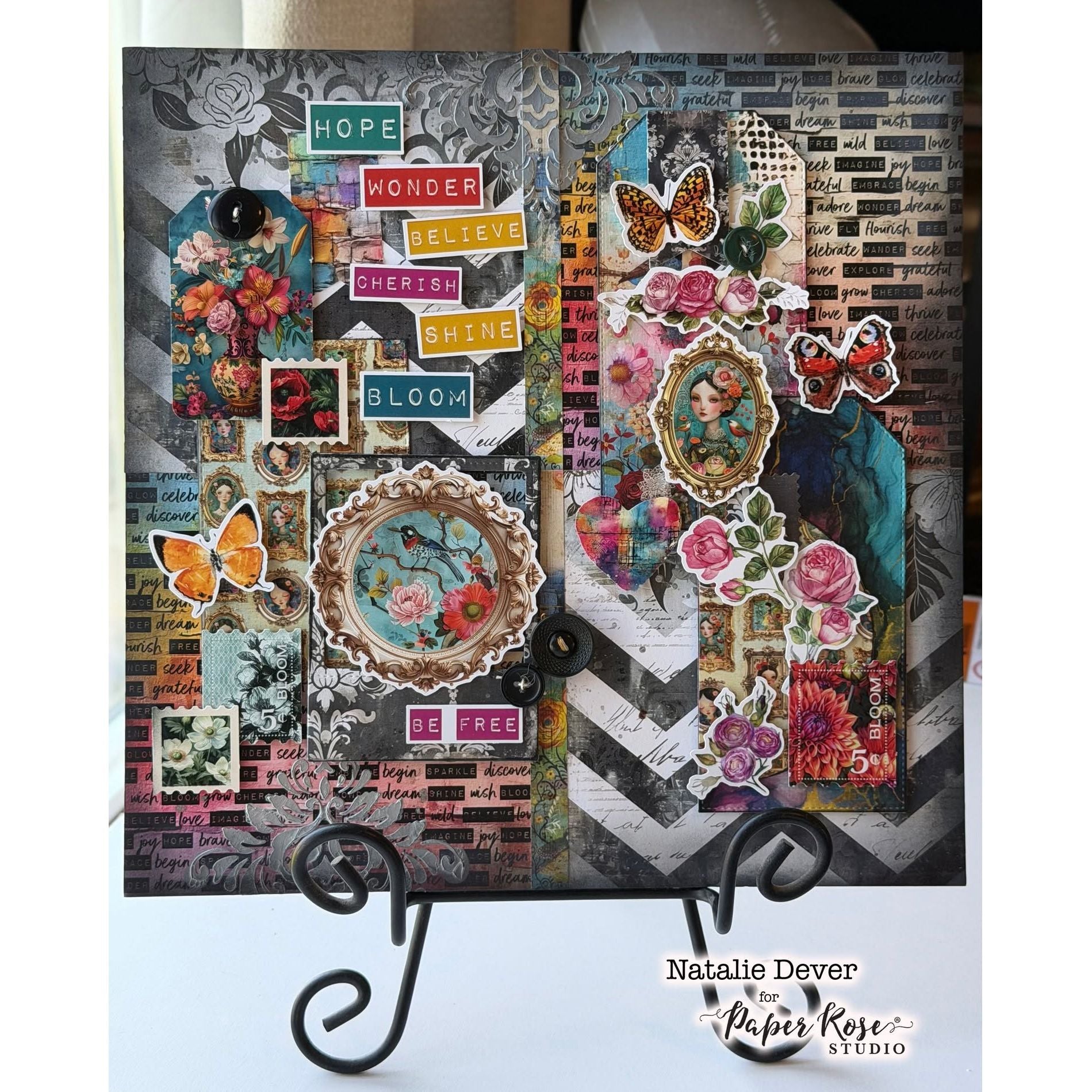 Paper Rose Portraits in Bloom Tags and Tickets Embossed Die Cuts 36610 flowers butterflies picture frames hope wonder cherish card