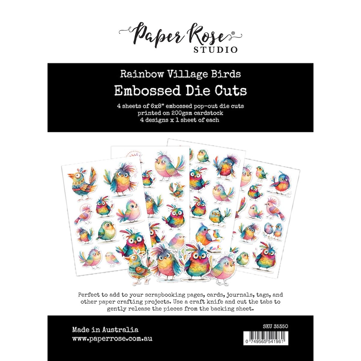 Paper Rose Rainbow Village Birds Embossed Die Cuts 35350