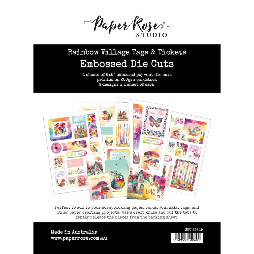 Paper Rose Rainbow Village Tags and Tickets Embossed Die Cuts 35349
