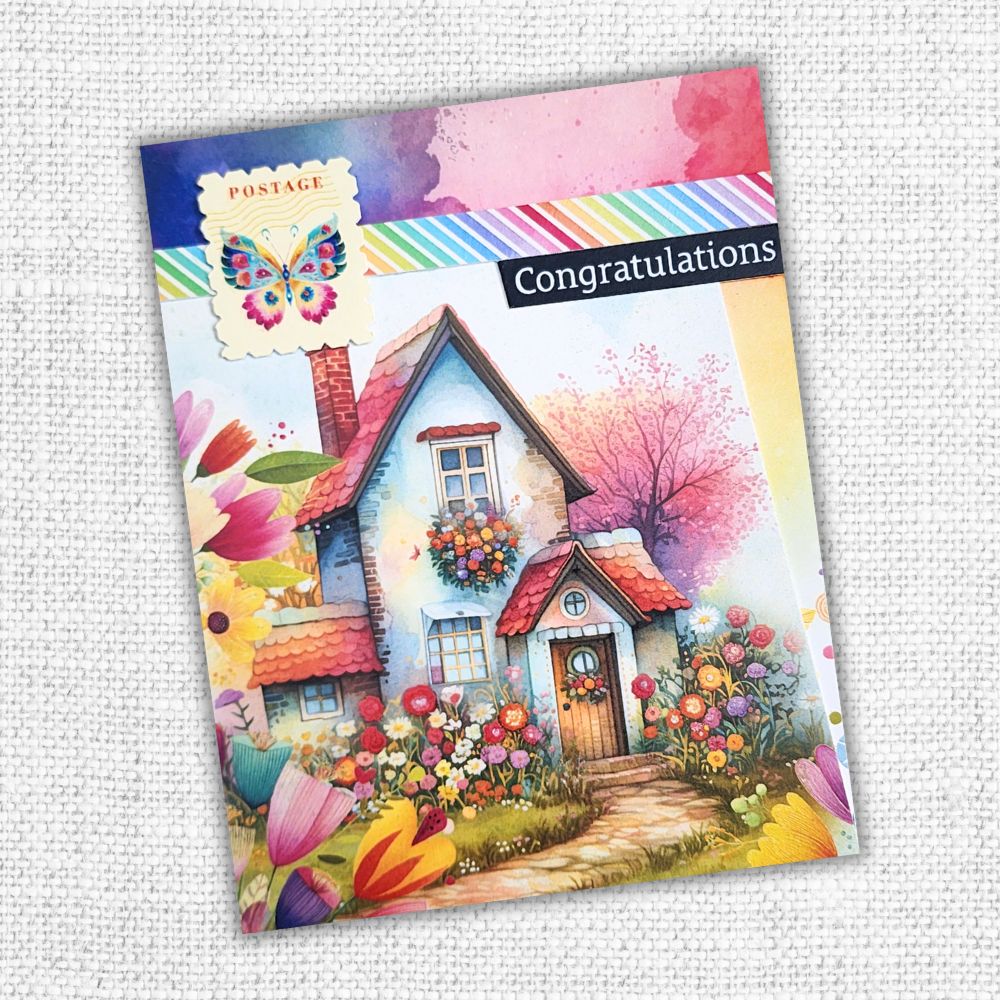 Paper Rose Rainbow Village Tags and Tickets Embossed Die Cuts 35349 house