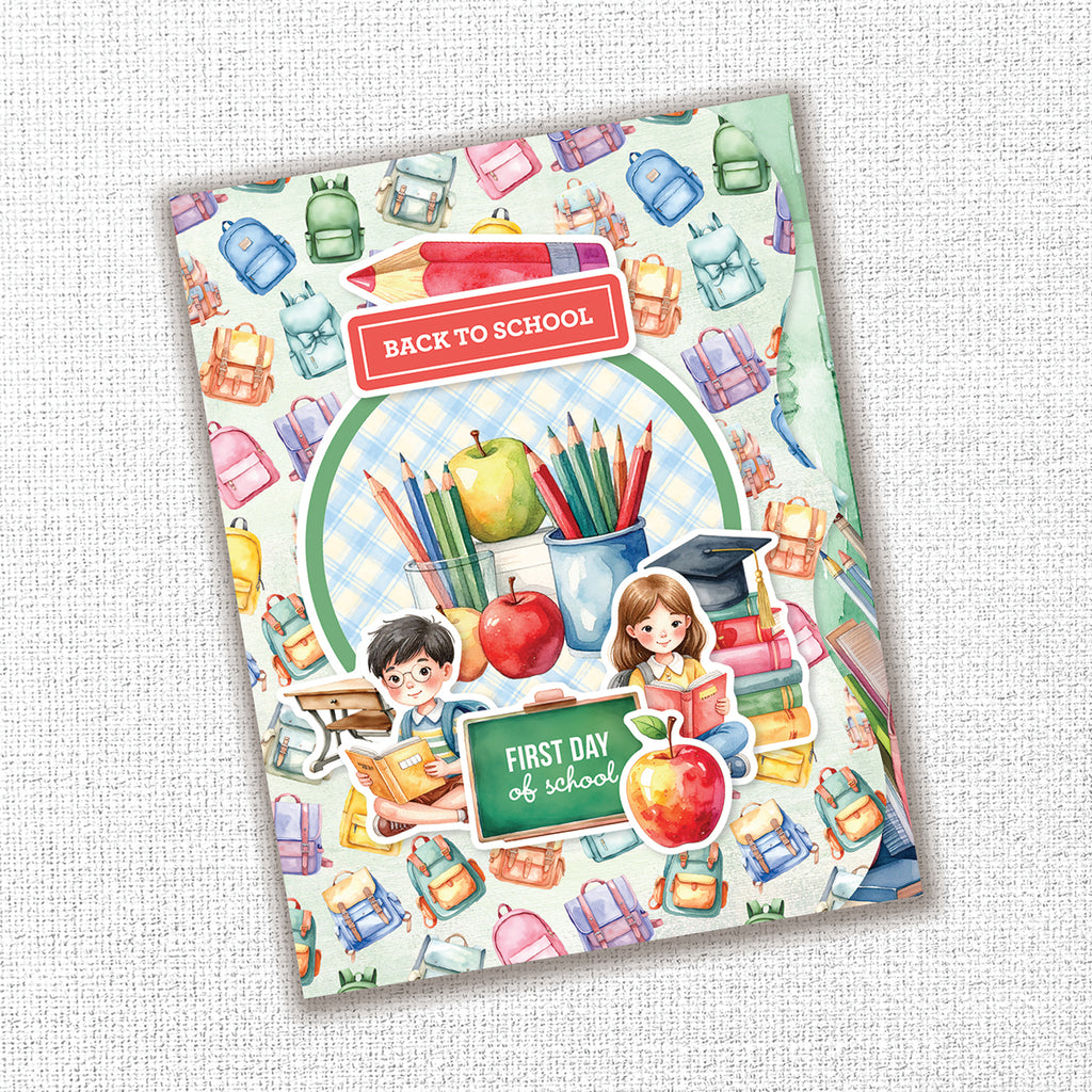Paper Rose School Days 6x6 Paper 36469 kids with books bookbag background colored pencils back to school card